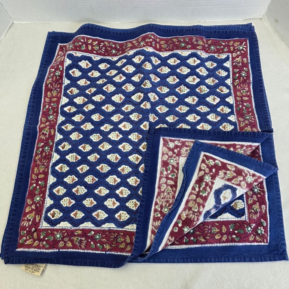 Set‎ of 3 Pomegranate Brand Block Print Cotton Napkins Spring Fall 20" X 20"